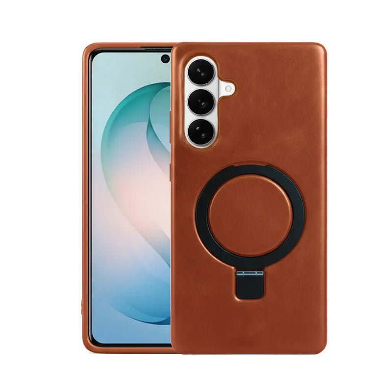Samsung Galaxy S26 Plus Full-Grain Oil Wax Kickstand Leather Case (Brown) + MagSafe charging