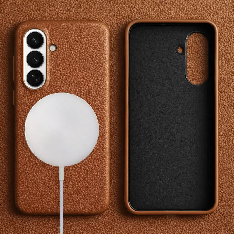 Samsung Galaxy S26 Plus Full-Grain Premium Genuine Leather Case (Brown) + MagSafe charging