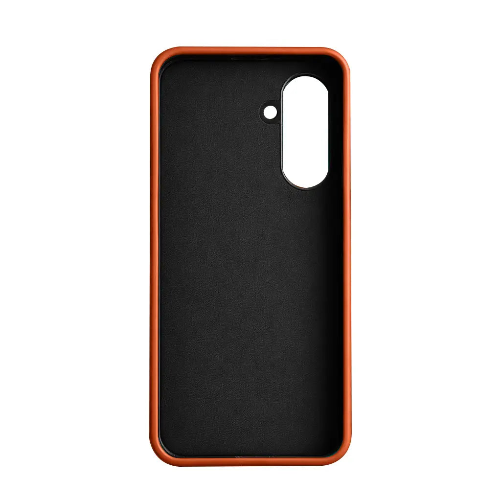 Samsung Galaxy S26 Plus Full Coverage Premium Genuine Leather Case (Orange) + MagSafe fabric laing