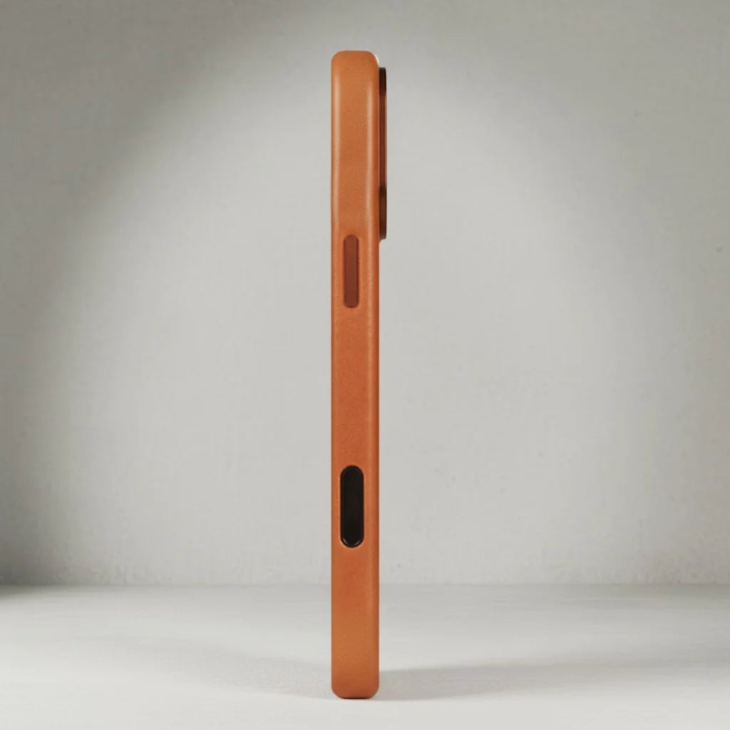 brown iPhone 16 Pro Max sleather case side view