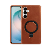 Samsung Galaxy S26 Plus Full-Grain Oil Wax Kickstand Leather Case (Brown) + MagSafe charging