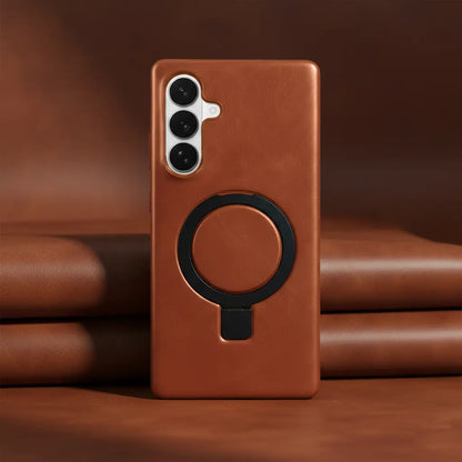Samsung Galaxy S26 Full-Grain Oil Wax Kickstand Leather Case (Brown) + MagSafe outdoor