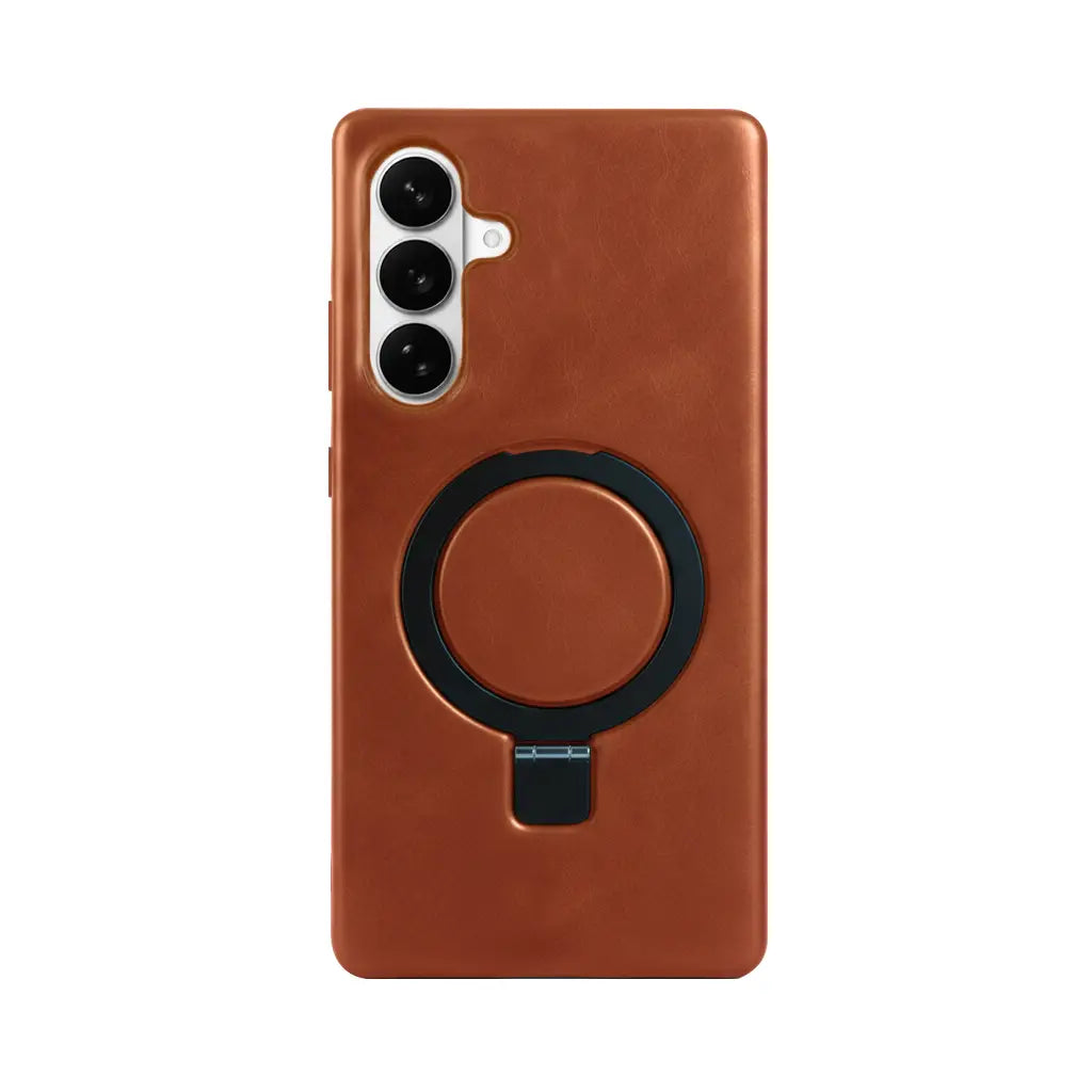 Samsung Galaxy S26 Full-Grain Oil Wax Kickstand Leather Case (Brown) + MagSafe