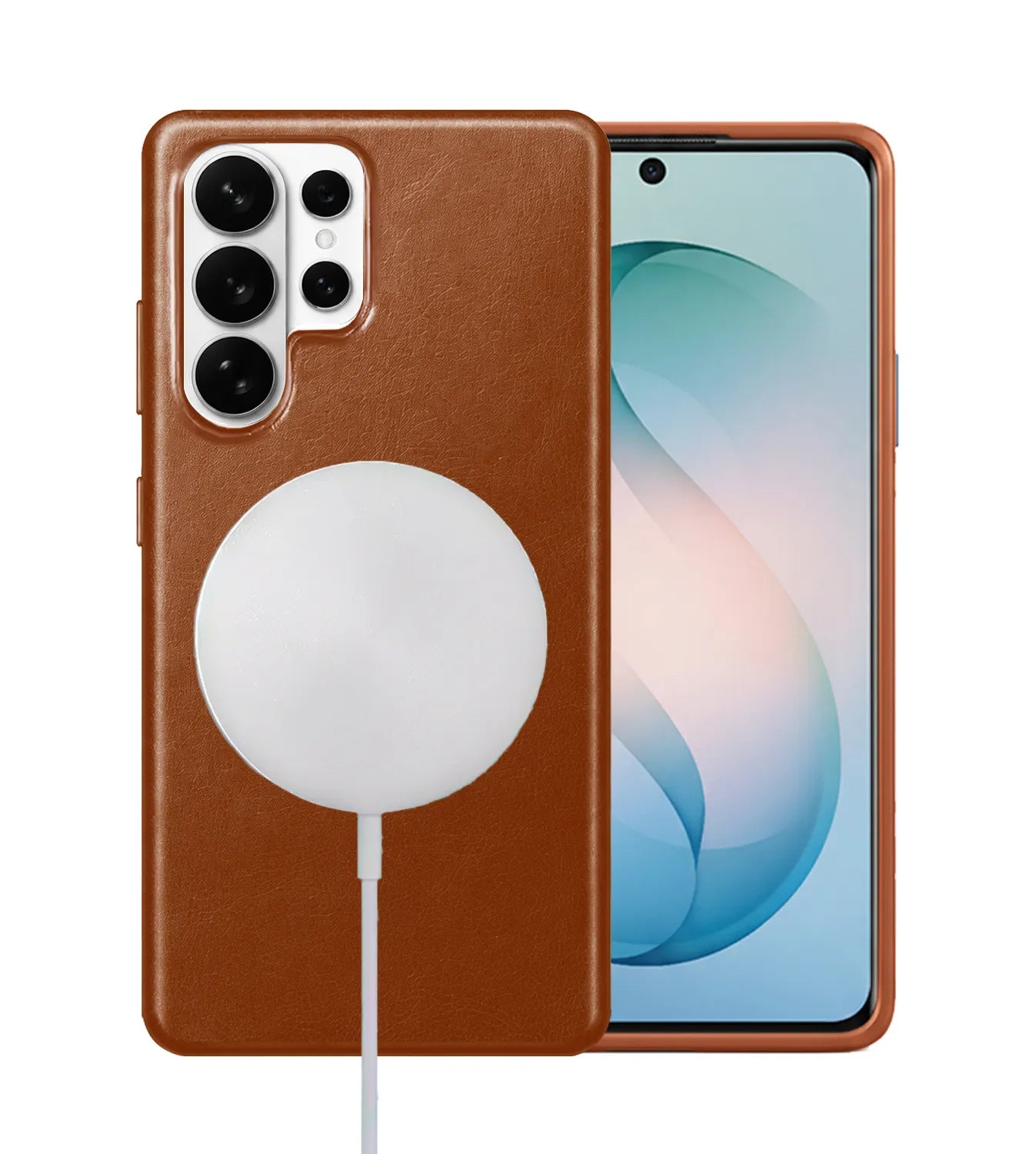Samsung Galaxy S26 Ultra Full-Grain Oil Wax Full Wrapped Leather Case (Brown) + MagSafe charging