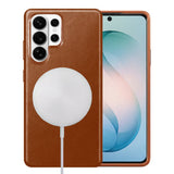 Samsung Galaxy S26 Ultra Full-Grain Oil Wax Full Wrapped Leather Case (Brown) + MagSafe charging