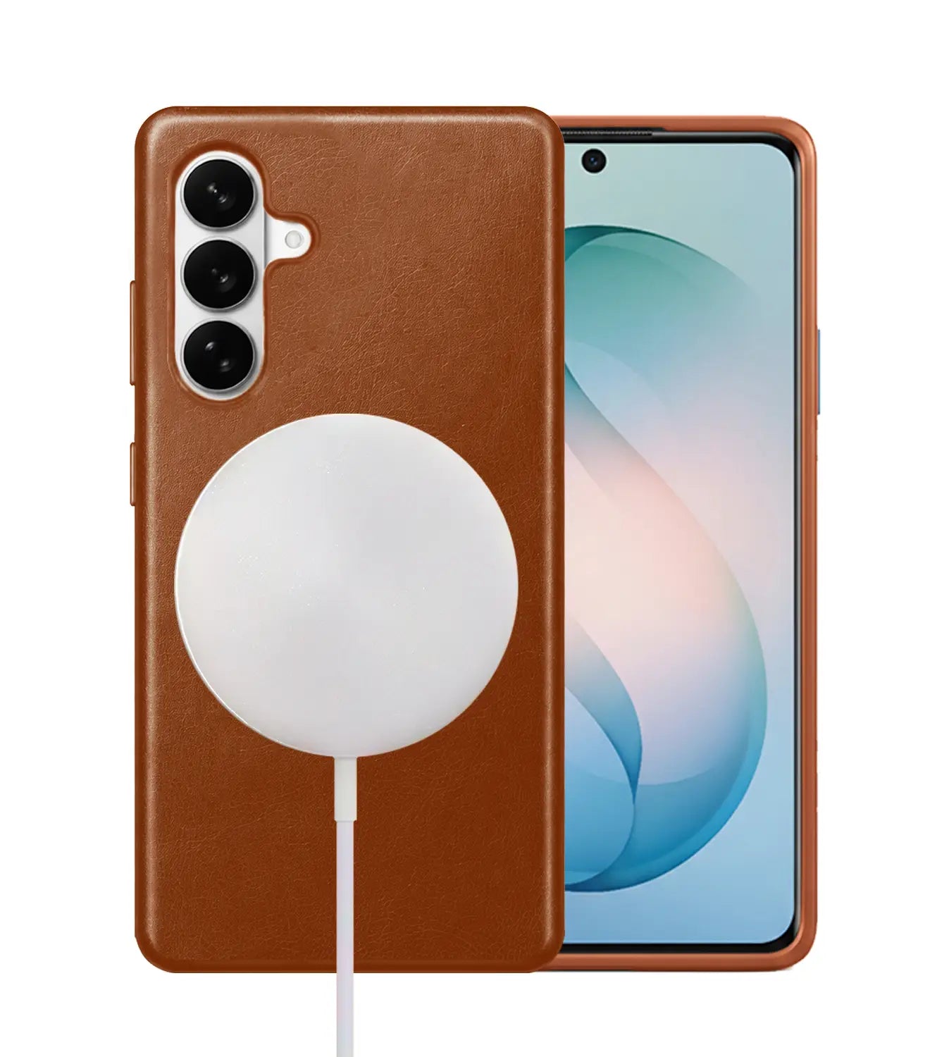 Samsung Galaxy S26 Plus Full-Grain Oil Wax Full Wrapped Leather Case (Brown) + MagSafe charging