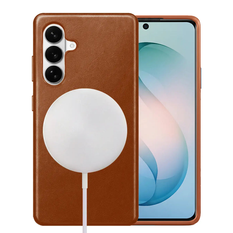Samsung Galaxy S26 Full-Grain Oil Wax Full Wrapped Leather Case (Brown) + MagSafe charging