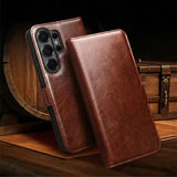 Samsung Galaxy S26 Ultra Business Style Genuine Leather Wallet Case (Brown) camera protection