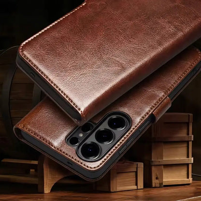 Samsung Galaxy S26 Ultra Business Style Genuine Leather Wallet Case (Brown) for s26 ultra