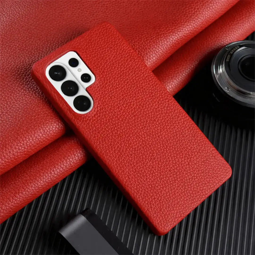 Galaxy S26 ultra pebble leather case red color camera position 2