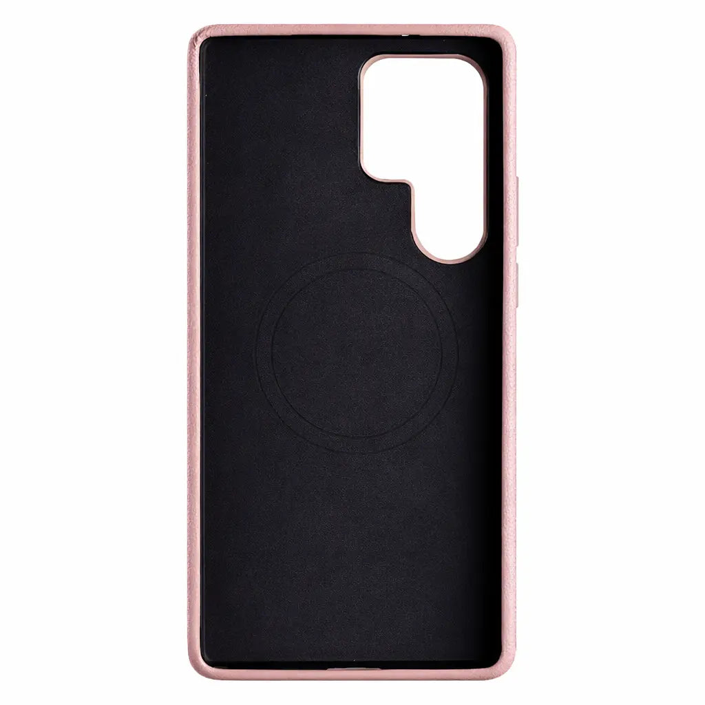 Samsung Galaxy S26 Ultra Full-Grain Premium Genuine Leather Case (Pink) + MagSafe fabric laing