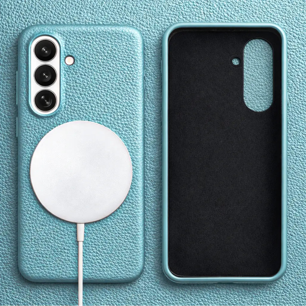 Samsung Galaxy S26 Plus Full-Grain Premium Genuine Leather Case (Blue) + MagSafe charging