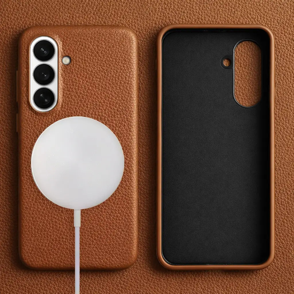 Samsung Galaxy S26 Full-Grain Premium Genuine Leather Case (Brown) + MagSafe charging