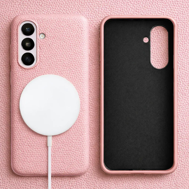 Samsung Galaxy S26 Full-Grain Premium Genuine Leather Case (Pink) + MagSafe charging