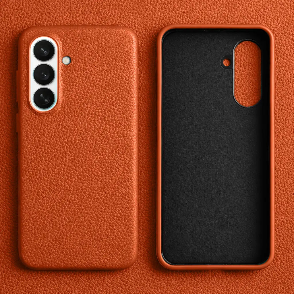 Samsung Galaxy S26 Plus Full Coverage Premium Genuine Leather Case (Orange) + MagSafe charging