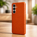 Samsung Galaxy S26 Full Coverage Premium Genuine Leather Case (Orange) + MagSafe outdoor look