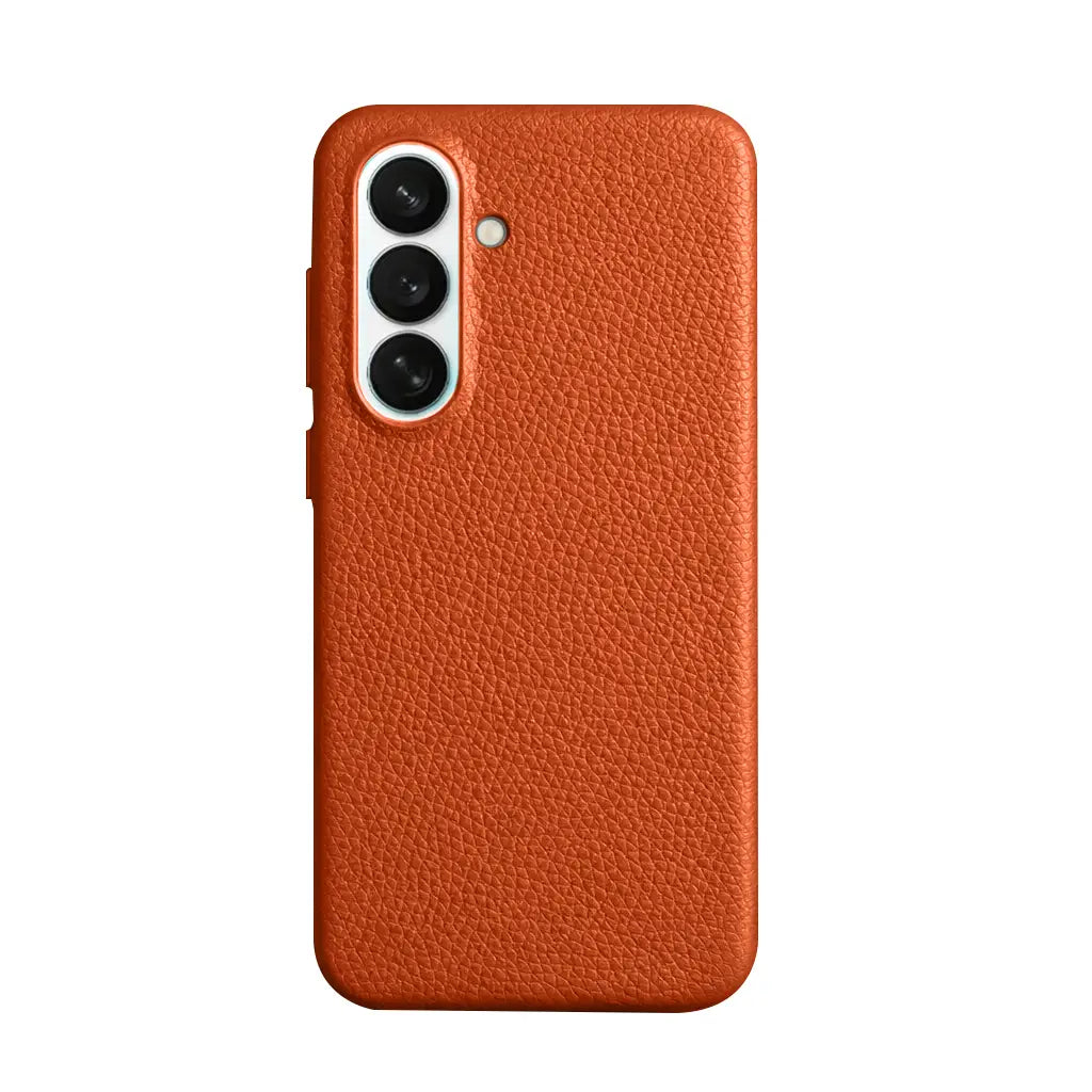Samsung Galaxy S26 Full Coverage Premium Genuine Leather Case (Orange) + MagSafe