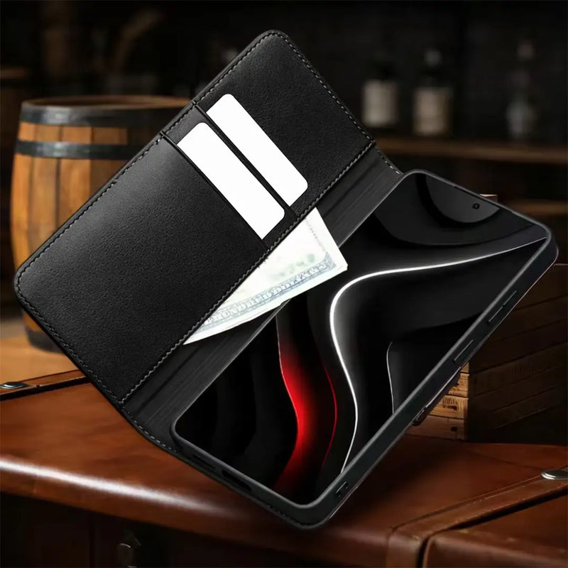 Samsung Galaxy S26 Ultra Business Style Genuine Leather Wallet Case (Black) built in card holder